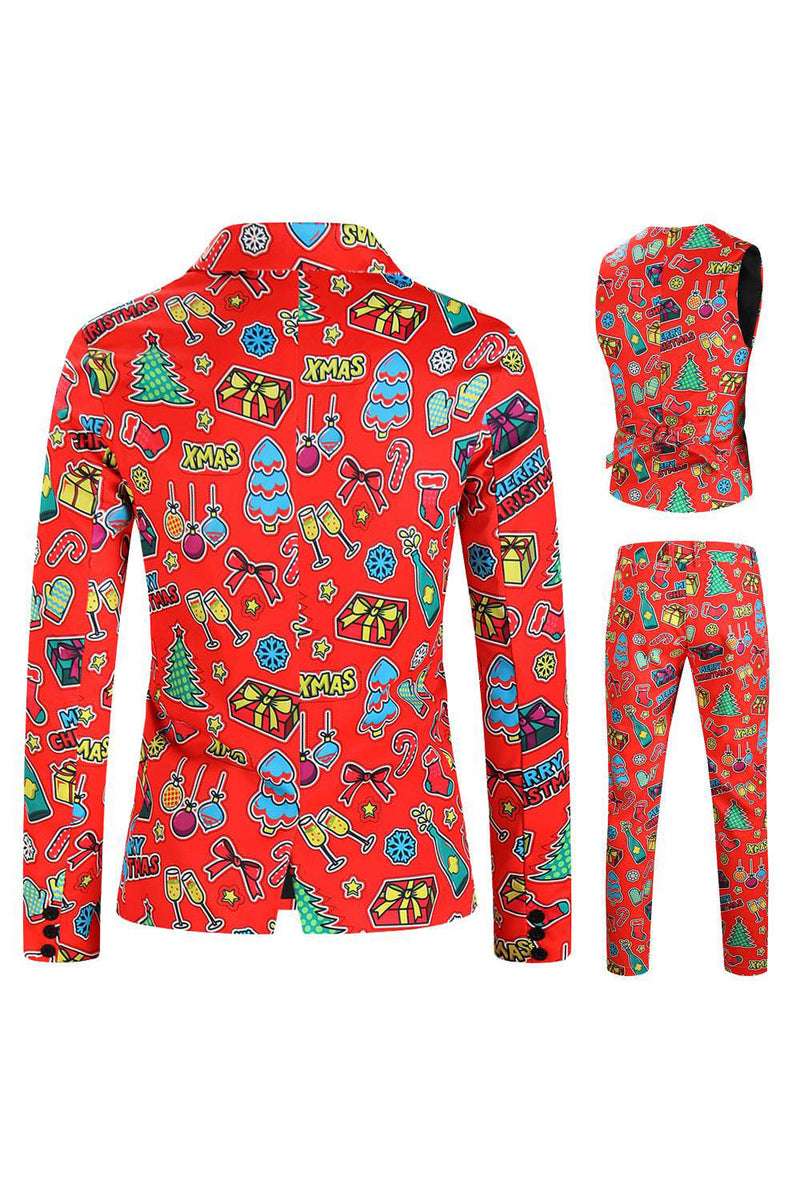 Load image into Gallery viewer, Men&#39;s Green Christmas Printed 3-Piece One Button Party Suits