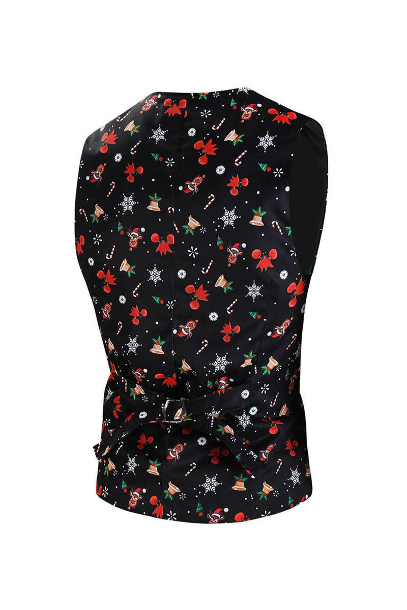 Load image into Gallery viewer, Men&#39;s Black Christmas Printed 3-Piece One Button Party Suits