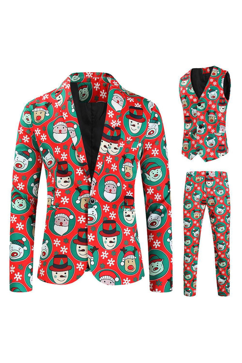 Load image into Gallery viewer, Notched Lapel One Button Santa Claus Printed Red Men&#39;s Suits