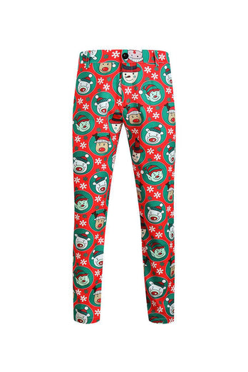 Notched Lapel One Button Santa Claus Printed Red Men's Suits