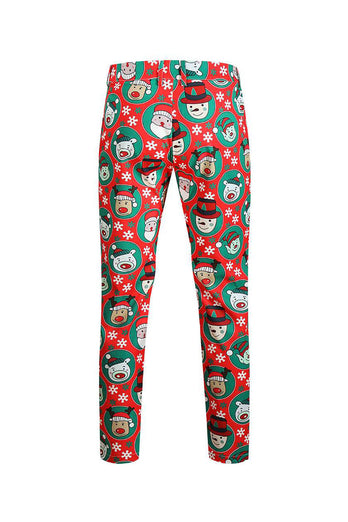 Notched Lapel One Button Santa Claus Printed Red Men's Suits