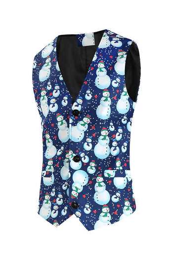 Notched Lapel One Button Blue Snowman Printed Men's Suits