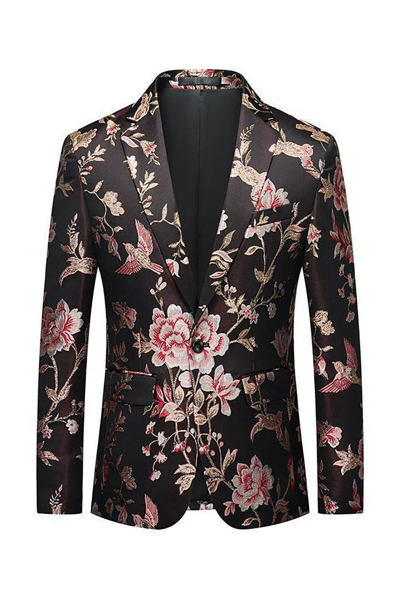 Load image into Gallery viewer, Black Flower Jacquard Notched Lapel Men Blazer