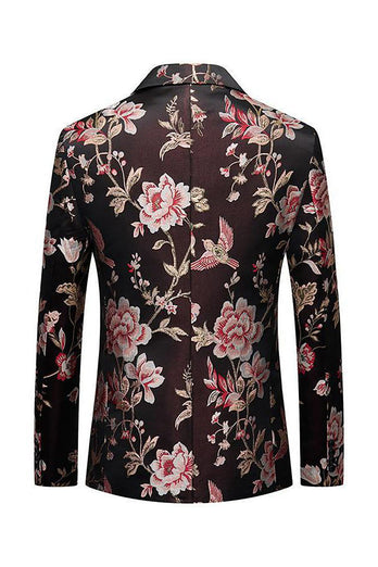 Black Flower Jacquard Notched Lapel Men Blazer