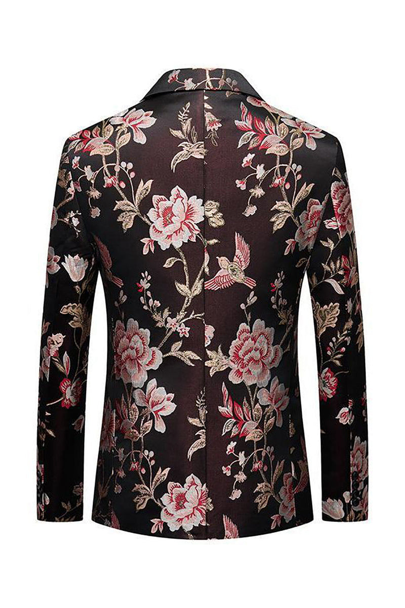 Load image into Gallery viewer, Black Flower Jacquard Notched Lapel Men Blazer