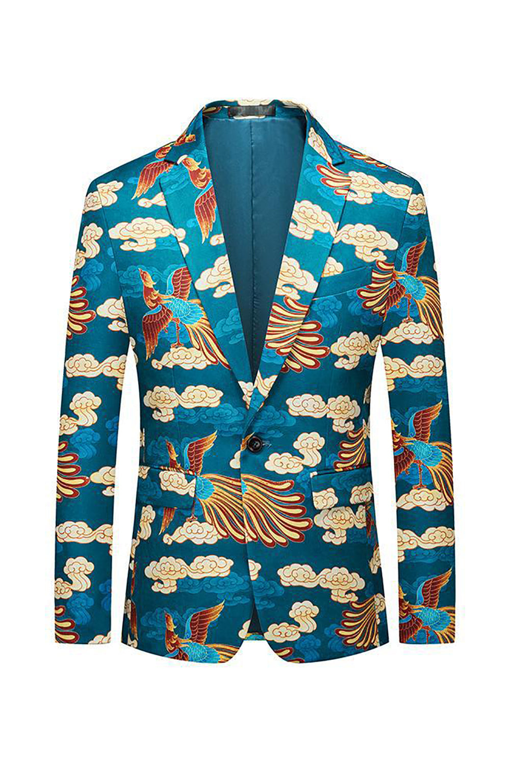 Blue Crane Jacquard Notched Lapel Men Blazer