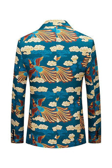 Blue Crane Jacquard Notched Lapel Men Blazer