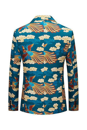 Blue Crane Jacquard Notched Lapel Men Blazer