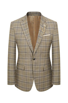 Khaki Plaid 3 Piece Notched Lapel Men Suits