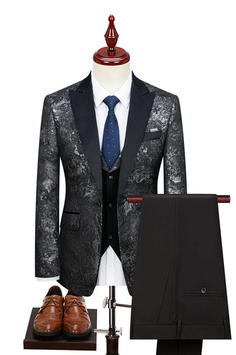 Load image into Gallery viewer, Black Blue Jacquard 3 Piece Men Suits