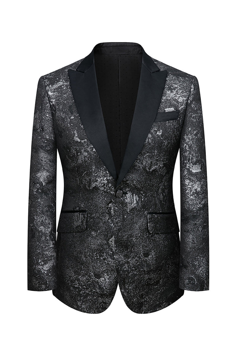 Load image into Gallery viewer, Black Blue Jacquard 3 Piece Men Suits