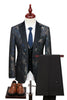 Load image into Gallery viewer, Black Blue Jacquard 3 Piece Men Suits