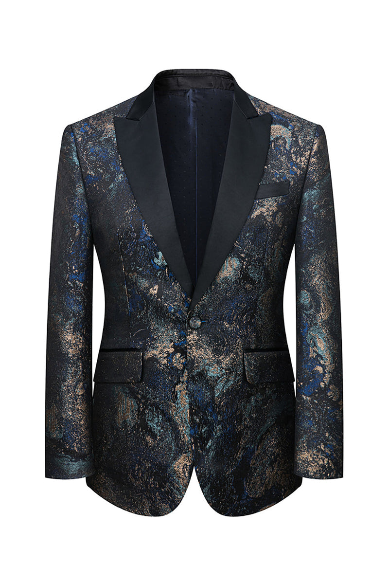 Load image into Gallery viewer, Black Blue Jacquard 3 Piece Men Suits