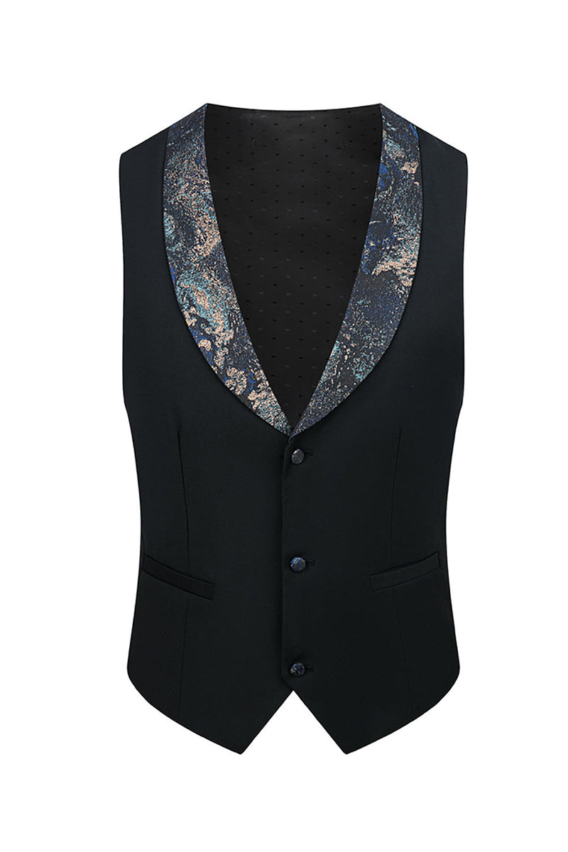 Load image into Gallery viewer, Black Blue Jacquard 3 Piece Men Suits