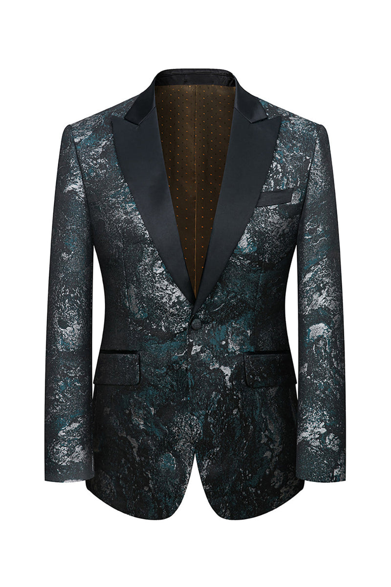 Load image into Gallery viewer, Black Blue Jacquard 3 Piece Men Suits