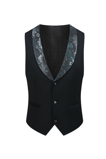 Black Blue Jacquard 3 Piece Men Suits