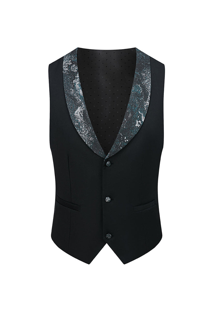 Load image into Gallery viewer, Black Blue Jacquard 3 Piece Men Suits