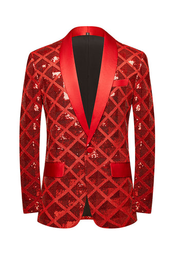 Shawl Lapel One Button Red Sequins Men's Prom Blazer