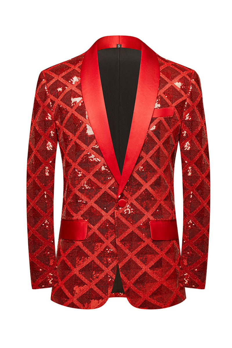 Load image into Gallery viewer, Shawl Lapel One Button Red Sequins Men&#39;s Prom Blazer