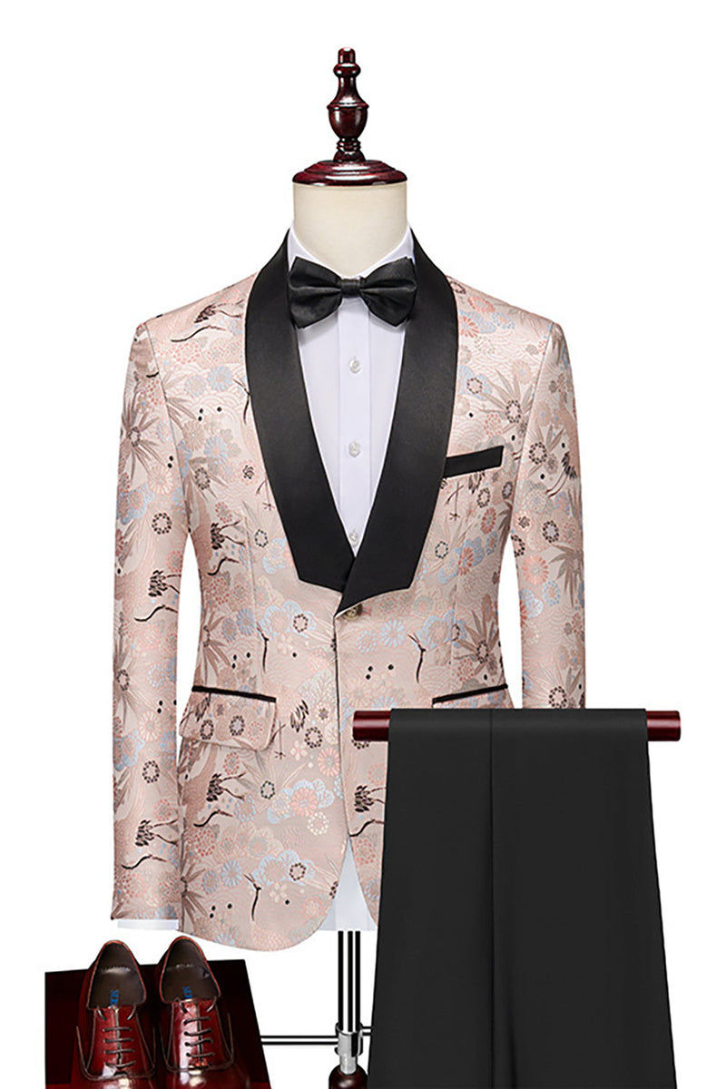 Load image into Gallery viewer, Light Khaki Jacquard Shawl Lapel 2 Piece Men&#39;s Prom Suits