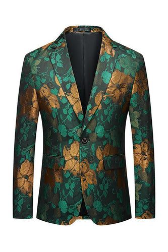 Green Jacquard Notched Lapel Men's Prom Blazer