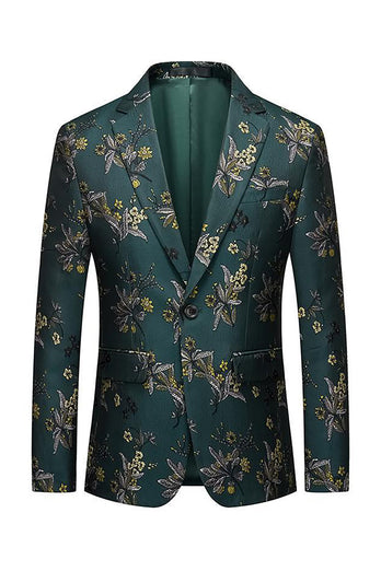 Dark Green Notched Lapel Embroidered Men's Prom Blazer