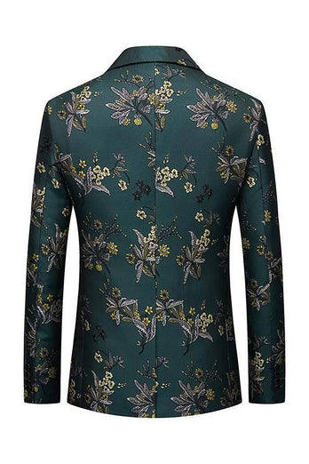 Dark Green Notched Lapel Embroidered Men's Prom Blazer