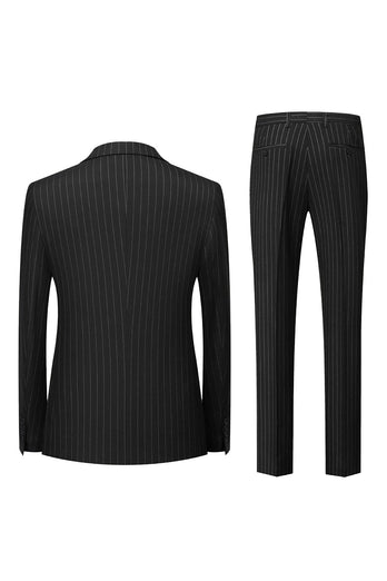 Navy Pinstriped Peak Lapel 3 Piece Men's Formal Suits