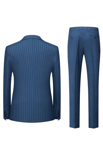 Navy Pinstriped Peak Lapel 3 Piece Men's Formal Suits