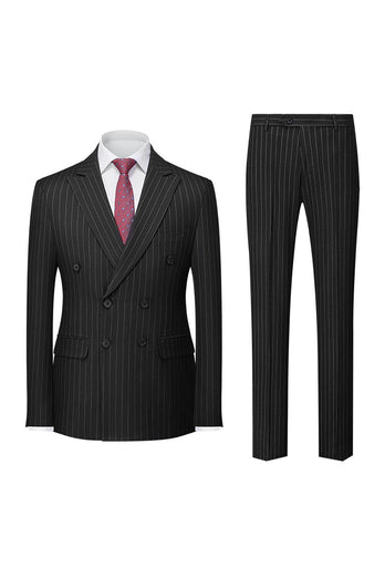 Navy Pinstriped Peak Lapel 3 Piece Men's Formal Suits