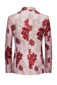 Pink Flower Jacquard Notched Lapel Men's Blazer