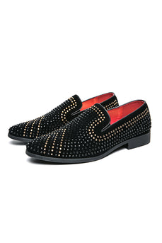 Black Beaded Slip-On Party Men's Shoes