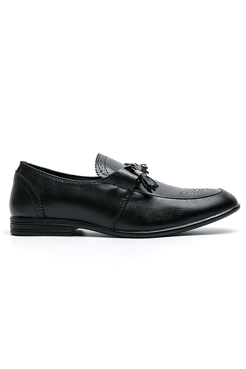 Load image into Gallery viewer, Black Leather Slip-On Fringe Men&#39;s Shoes