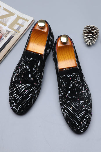 Black Beaded Slip-On Party Men's Shoes