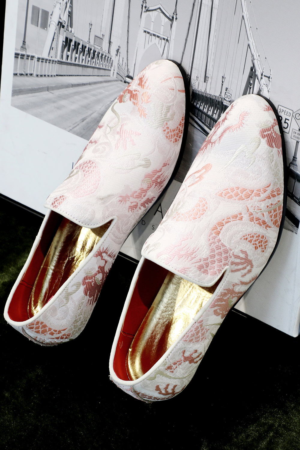 Pink Jacquard Slip-On Men's Shoes