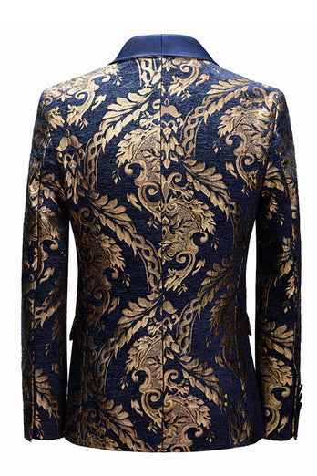 Royal Blue Men's Blazer With Golden Jacquard