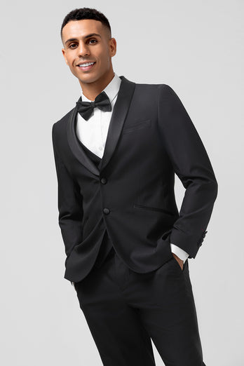 Black Shawl Lapel Single Breasted 3 Pieces Men's Prom Suits