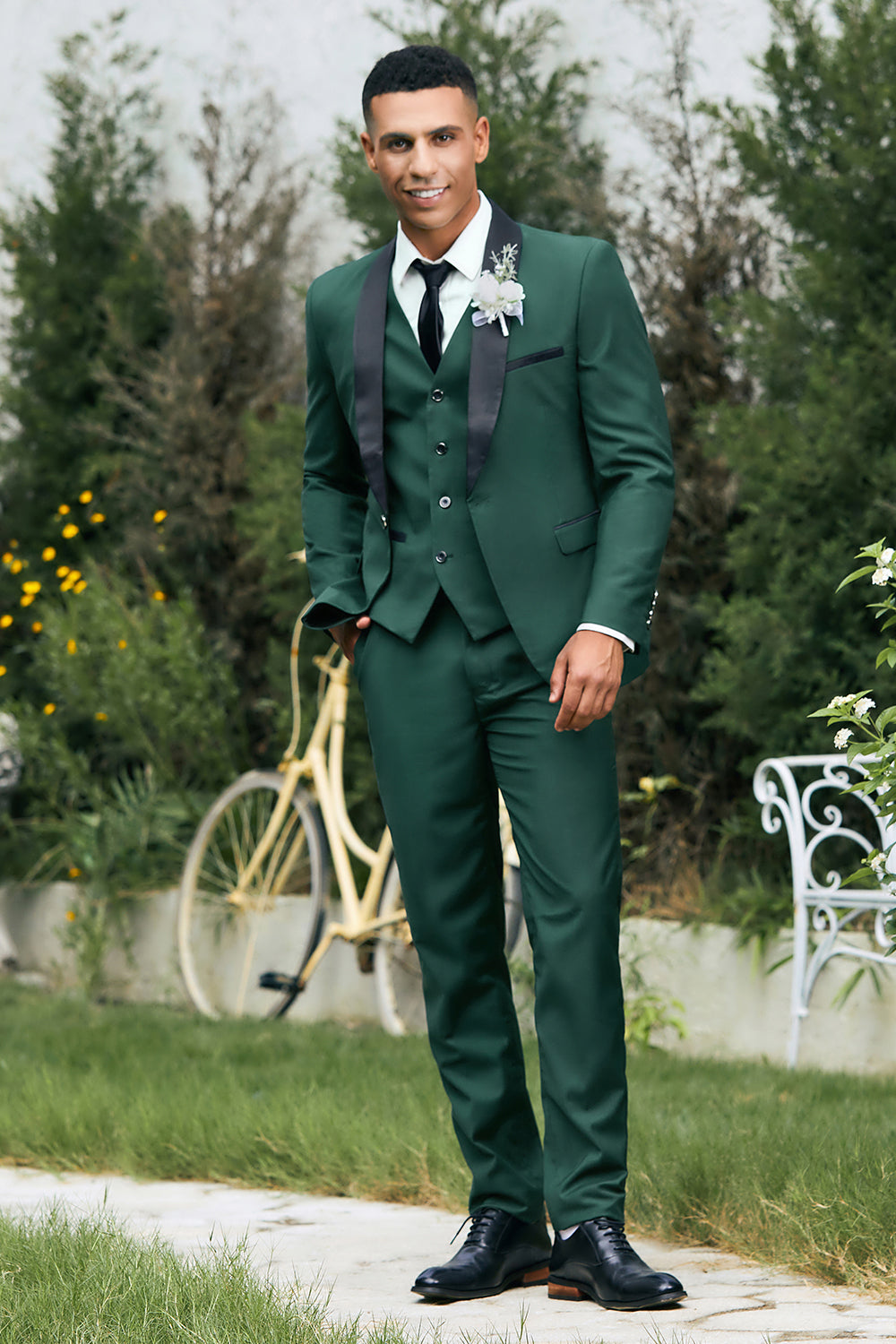 Dark Green Shawl Lapel 3 Pieces One Button Men's Prom Suits