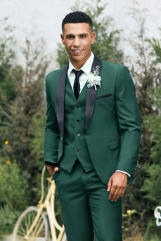 Dark Green Shawl Lapel 3 Pieces One Button Men's Prom Suits