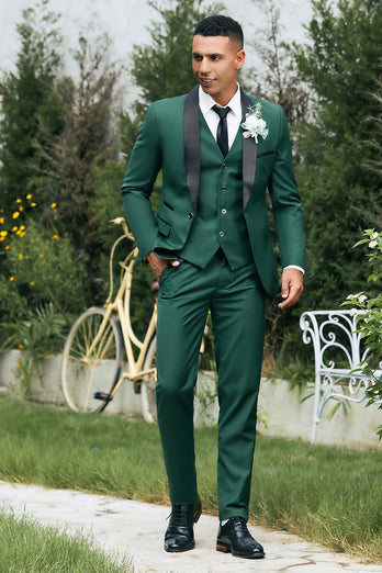 Dark Green Shawl Lapel 3 Pieces One Button Men's Prom Suits