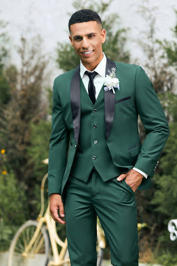 Dark Green Shawl Lapel 3 Pieces One Button Men's Prom Suits