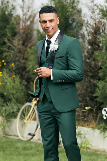 Dark Green Shawl Lapel 3 Pieces One Button Men's Prom Suits