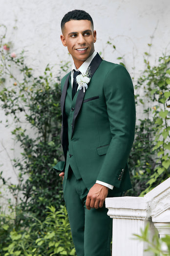 Dark Green Shawl Lapel 3 Pieces One Button Men's Prom Suits