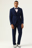 Load image into Gallery viewer, 3 Pieces Navy Blue Slim Fit Casual Tuxedo Suits