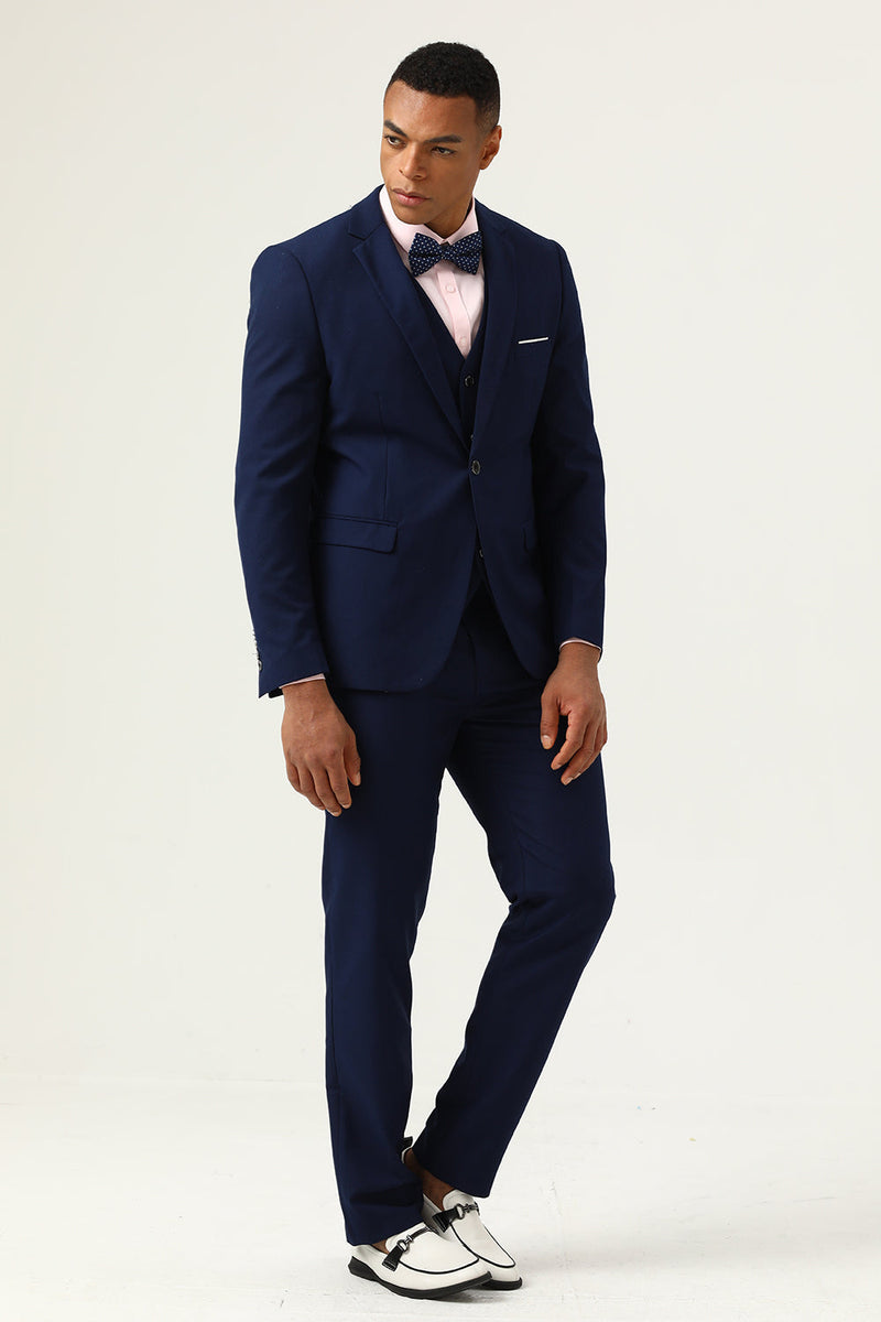 Load image into Gallery viewer, 3 Pieces Navy Blue Slim Fit Casual Tuxedo Suits