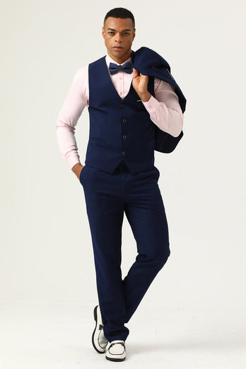 3 Pieces Navy Blue Slim Fit Casual Tuxedo Suits