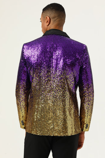 Men's 2 Piece Ombre Sequins Purple Slim Fit Notched Lapel Prom Suits