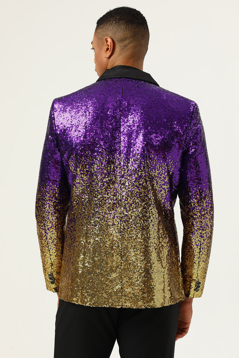 Load image into Gallery viewer, Men&#39;s 2 Piece Ombre Sequins Purple Slim Fit Notched Lapel Prom Suits