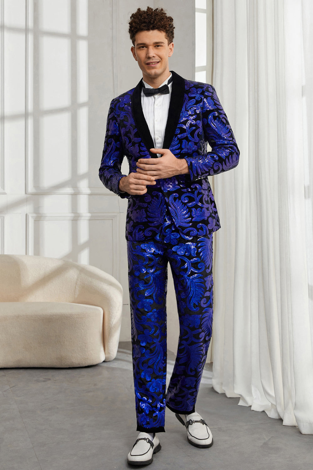 Shawl Lapel One Button Royal Blue Sequins Men's 2 Pieces Suits