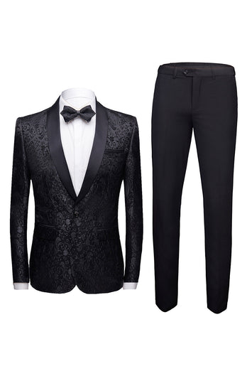 White Shawl Lapel Jacquard Prom Men's 2 Pieces Suits